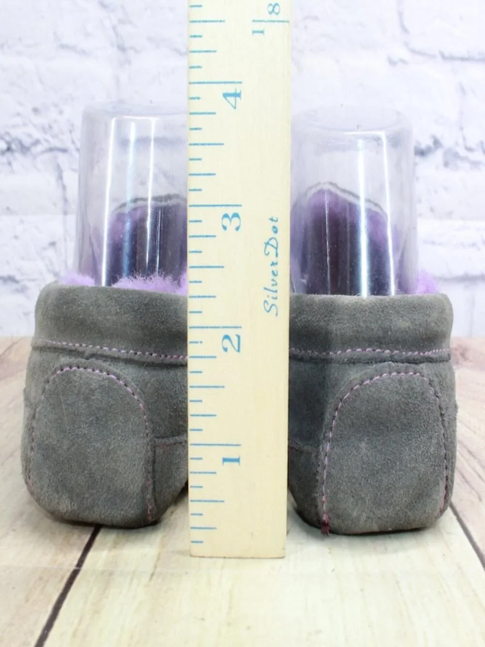 LL Bean Kids Gray Suede Wicked Good Shearling Lined Moccasin Slipper Size 5